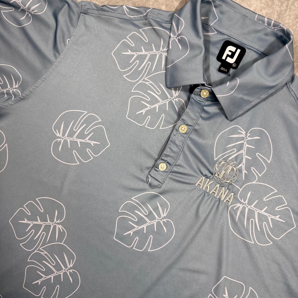 FootJoy Golf Polo Mens XL Blue Monstera Leaf Print Akana Logo Performance Shirt
